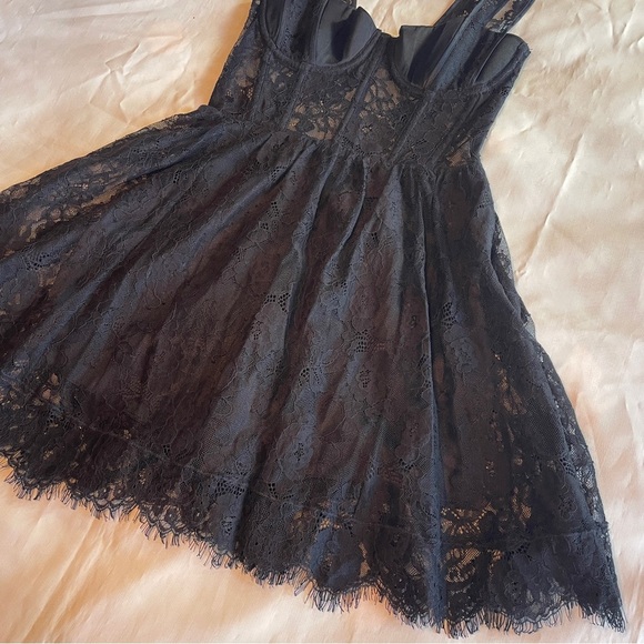 NEW! Fleur Du Mal- Black Flare Lace Mini Dress Size 0 See Through LBD - Picture 4 of 10